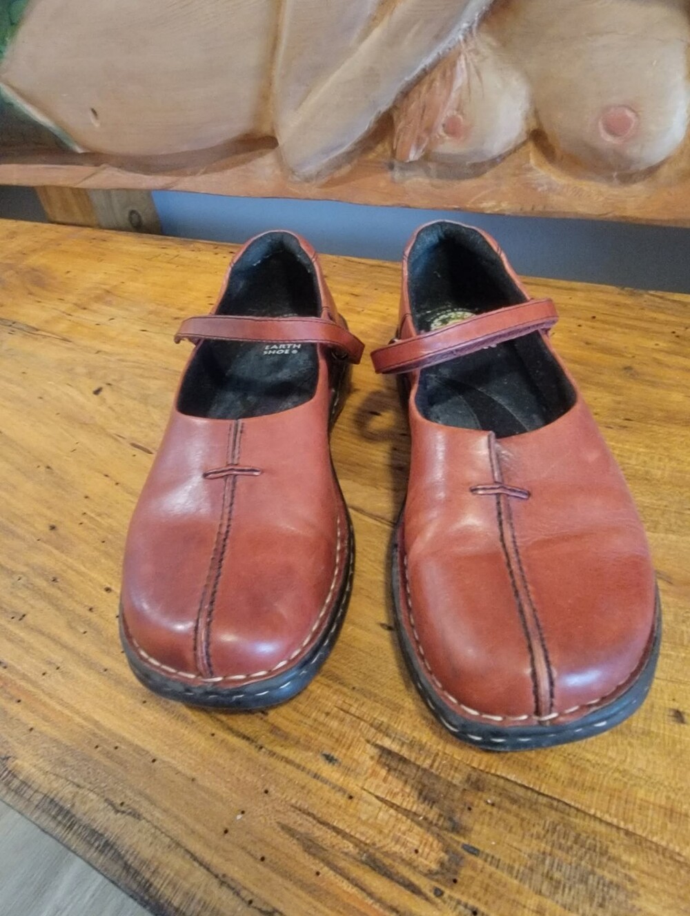 Y2K Red Kalso Earth Shoes Size 9 Brown Leather Mary Jane Shoes